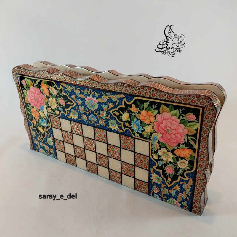 تخته نرد خاتم شیراز با نقاشی گل و مرغ و تذهیب10106