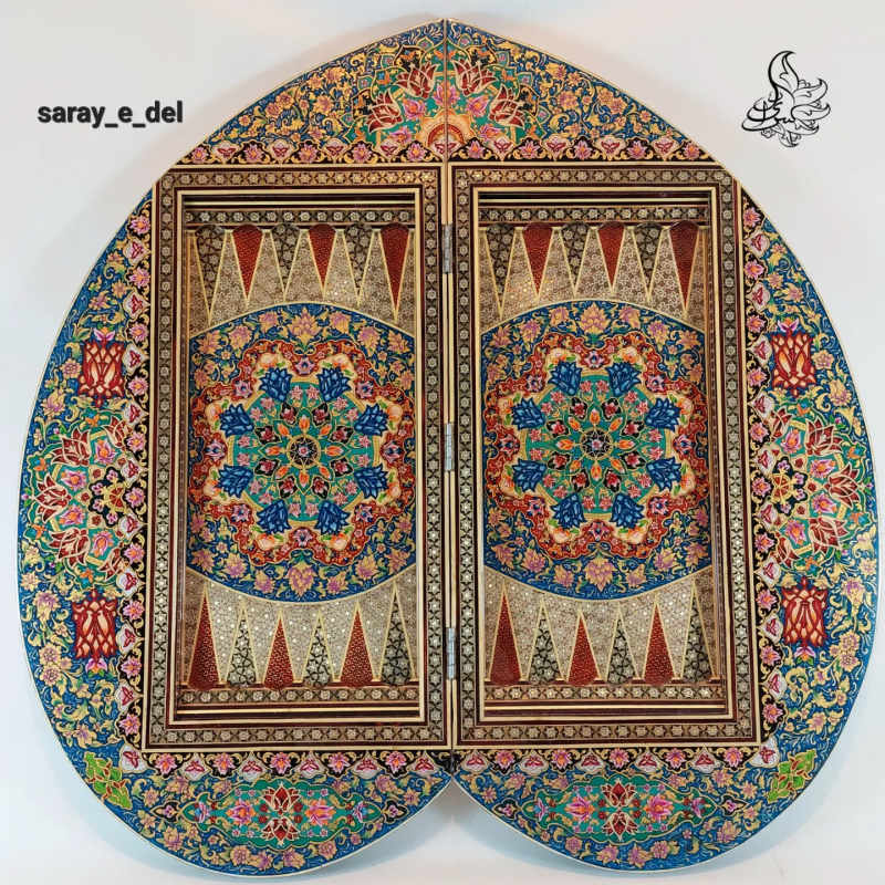 تخته نرد خاتم و نقاشی تذهیب شیراز قلبی10102