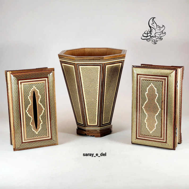 ست سطل و جادستمالی و جاکاردی خاتم 10565