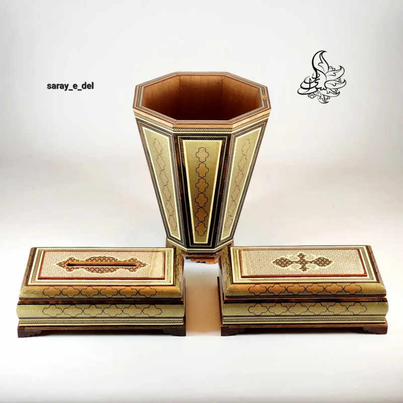 ست سطل و جادستمالی و جاکاردی خاتم 10579