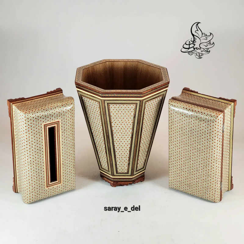 ست سطل و جادستمالی و جاکاردی خاتم 10567