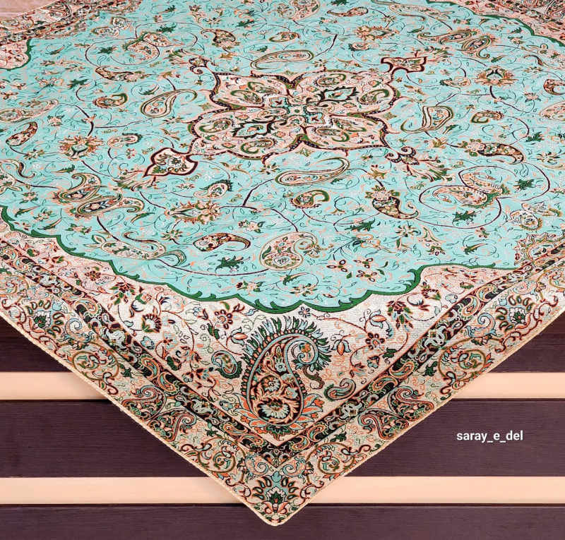 رومیزی( بقچه) ترمه یک در یک سبز آبی 15001