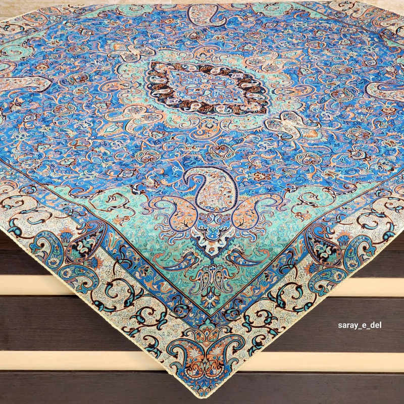 رومیزی( بقچه) ترمه یک در یک آبی 15001