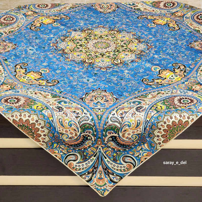 رومیزی( بقچه) ترمه یک در یک آبی 15054