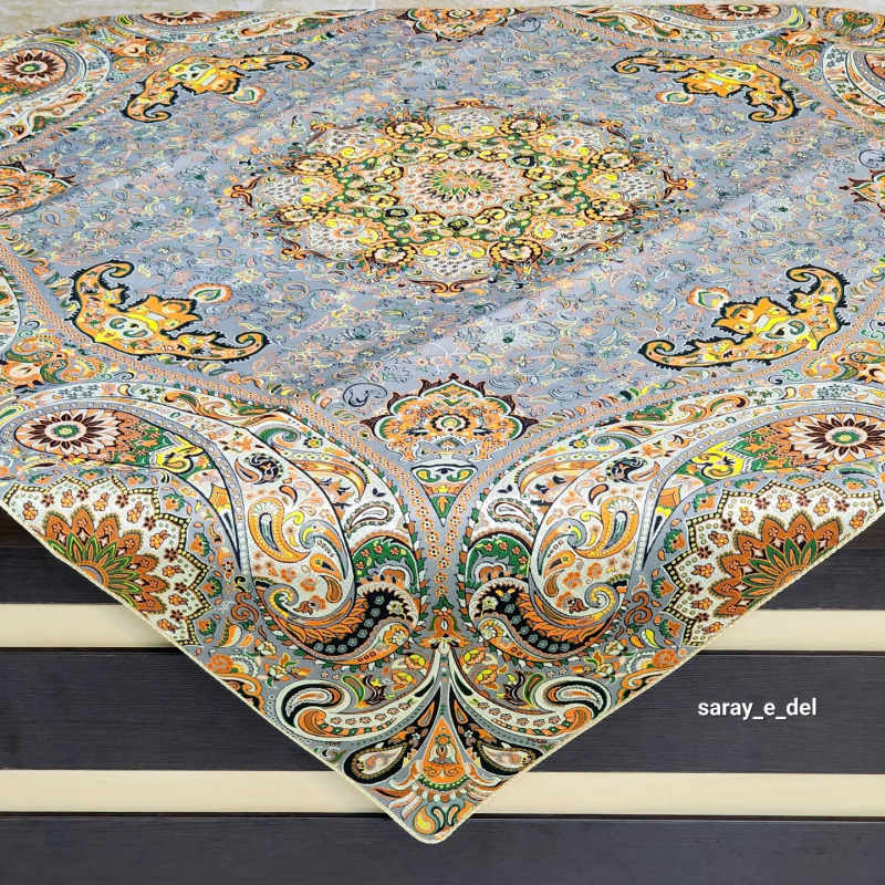 رومیزی( بقچه) ترمه یک در یک آبی چرک 15054