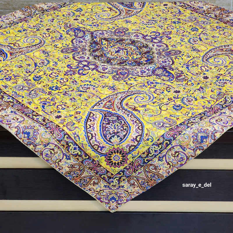 رومیزی( بقچه) ترمه یک در یک زرد 15015