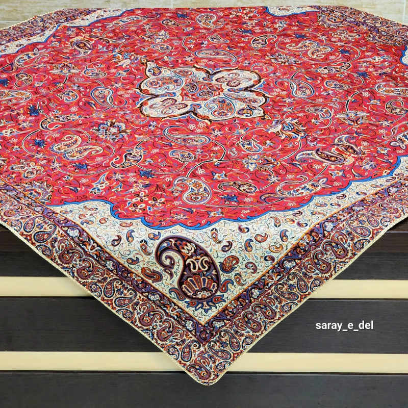 رومیزی( بقچه) ترمه یک در یک قرمز 15015