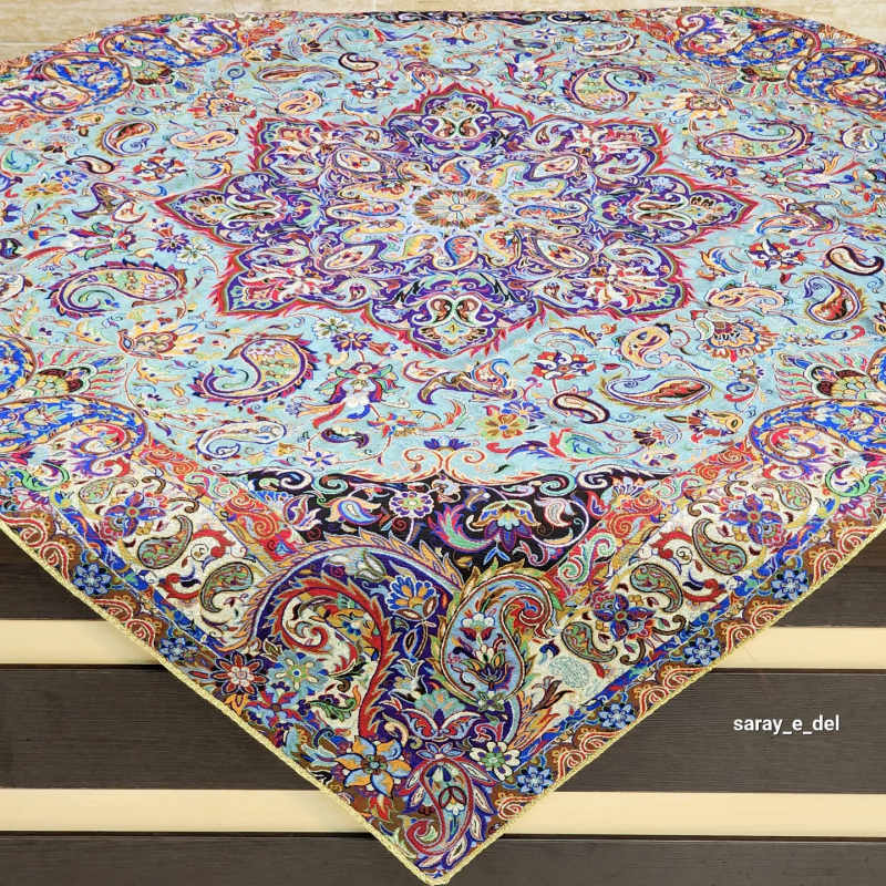 رومیزی( بقچه) ترمه یک در یک آبی 15067
