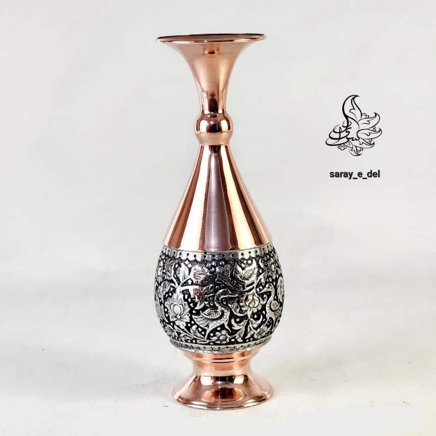 گلدان مس قلمزنی دو رنگ 50143