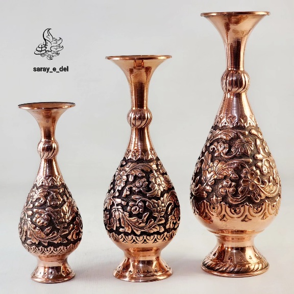 گلدان مس قلمزنی گل برجسته 50077