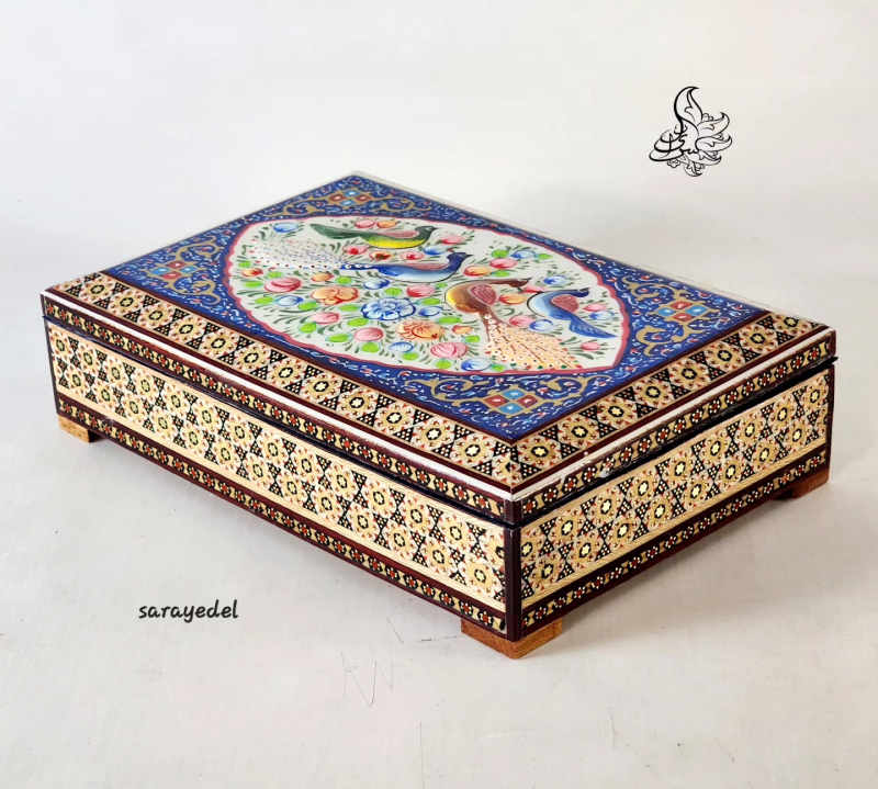 جعبه خاتم و نقاشی گل و مرغ 10084