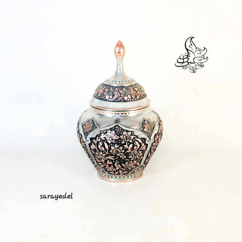 شکلات خوری قندانی مس قلمزنی دو رنگ50156