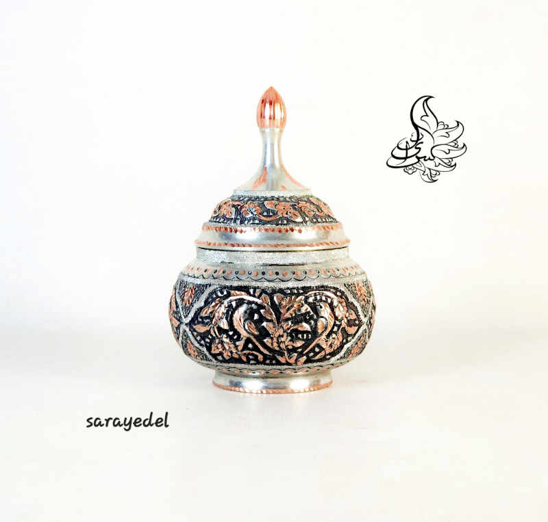 شکلات خوری قندانی مس قلمزنی دو رنگ50155